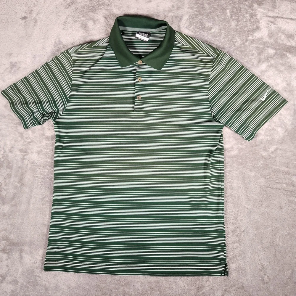Nike Golf Polo Shirt‎ Mens Medium Green Excellent Striped Dri-FIT 465806-330